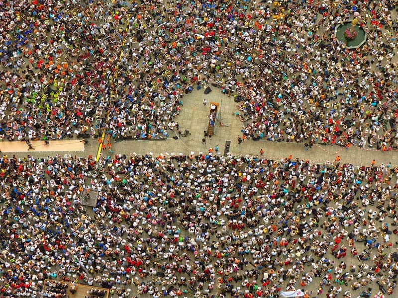 large crowd shot from aerial view