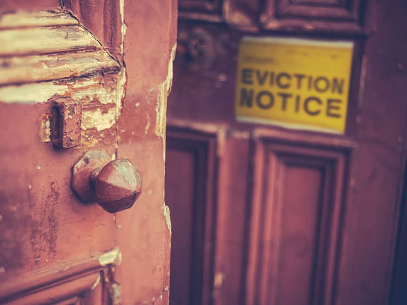 eviction notice on a door to a building